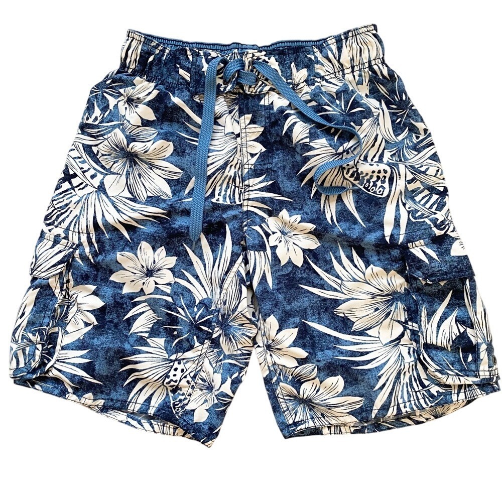 Arizona Jean Company Swim Trunks Floral Cargo, Mens Medium‎ Blue